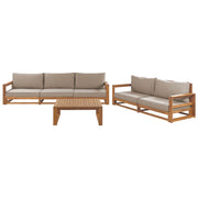 Set da giardino 5 posti in legno di acacia chiaro con tavolino moderno elegante