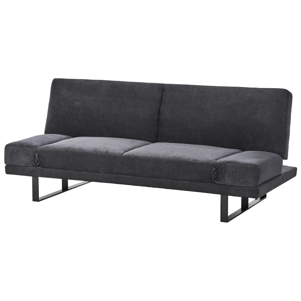 Divano Letto in Tessuto nero ciniglia con schienale reclinabile e struttura in legno stile moderno