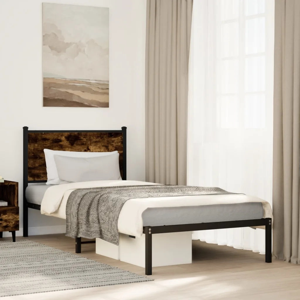 vidaXL Giroletto senza Materasso in Metallo Rovere Fumo 75x190 cm