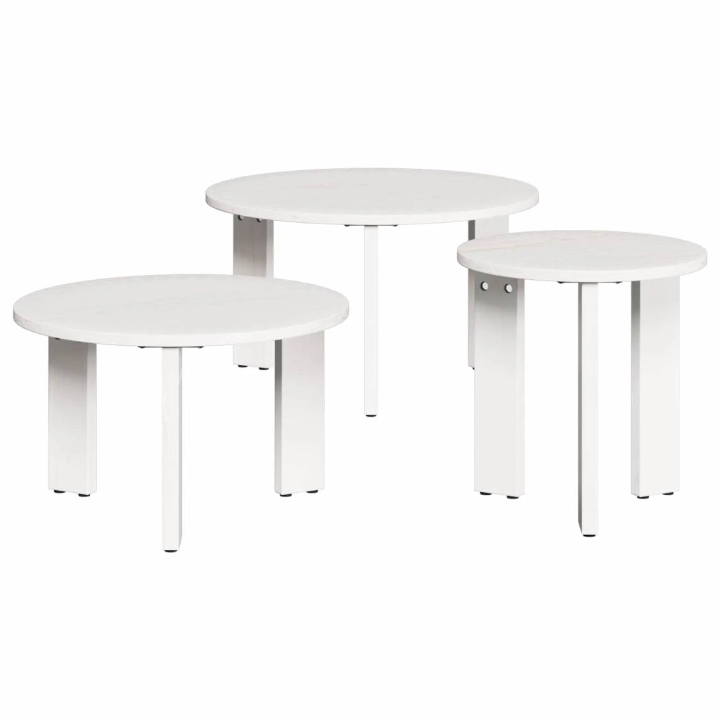 Tavolino da salotto 3 pcs Bianco Legno di pino massello 873563