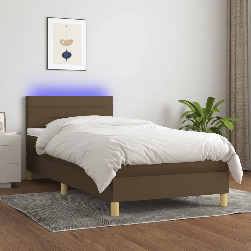 Letto a Molle Materasso e LED Marrone Scuro 90x200cm in Tessuto cod mxl 62361