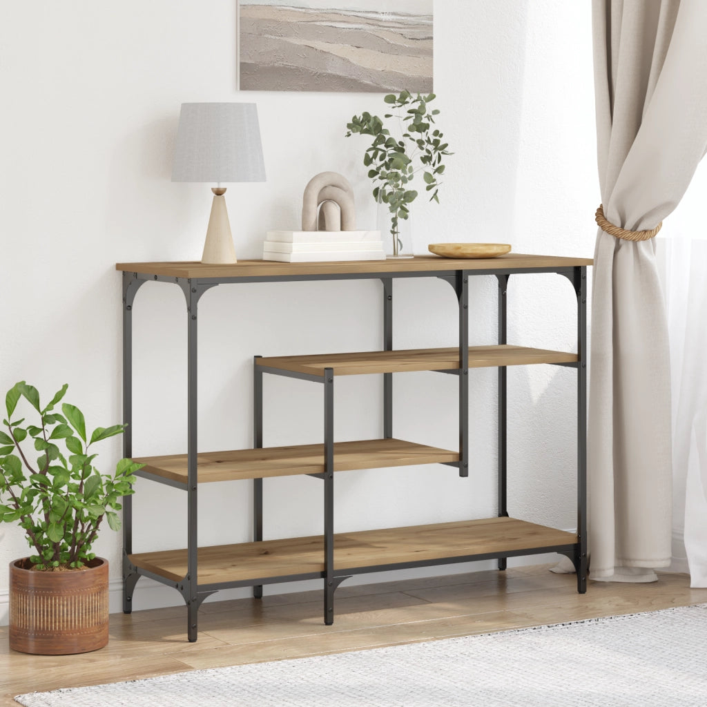 Tavolo Console  in Rovere Artigianale 100x35x75 cm Legno Ingegnerizzato e Acciaio