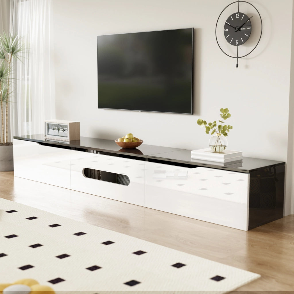 OKWISH Mobile TV con 3 Ante e LED, Sospeso o da Pavimento, Finitura Lucida e Opaca, per Soggiorno, 180 x 35 x 30 cm
