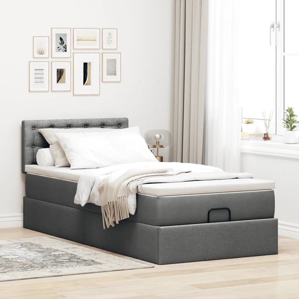 Pouf Letto con Materasso e LED Grigio Scuro 80x200cm in Tessuto 3312430