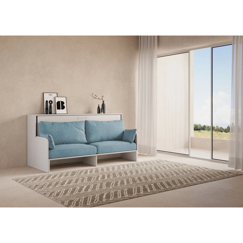 Letto singolo a scomparsa Kando con divano con materasso , azzurro - Bianco Frassino