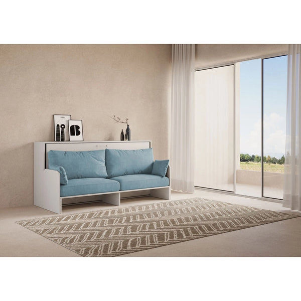 Letto singolo a scomparsa Kando con divano con materasso , azzurro - Bianco Frassino
