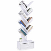Libreria Design Moderno Bianco Scaffale 10 Ripiani con Cassetto Tessuto