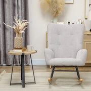 Sedia a dondolo 70x94x100 cm con schienale imbottito in velluto grigio chiaro