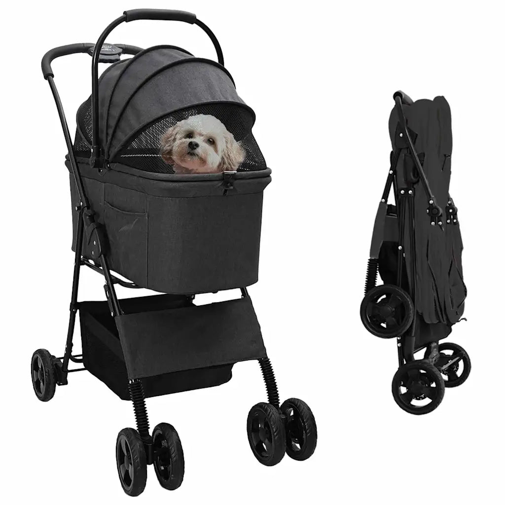 vidaXL Passeggino pieghevole per animali Nero 81 x 47 x 99 cm