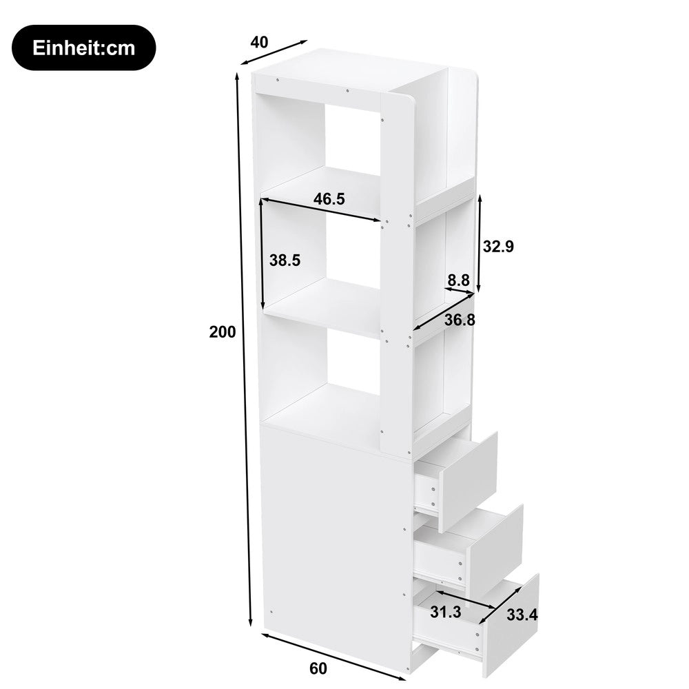 Libreria Scaffale Stretta con Cassetti e Ripiani ¨C Xylo ¨C 60x40x200 cm