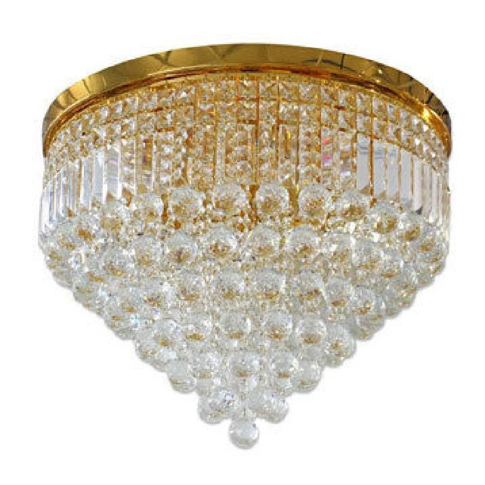 Trade Shop - Lampadario Soffitto Plafoniera Con Sfere Cristalli In Vetro Portalampada E14 A - Oro