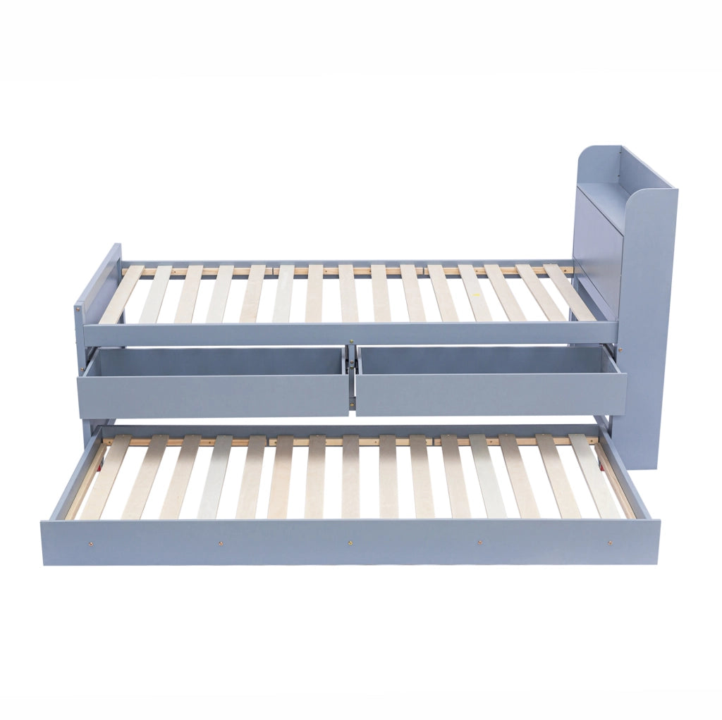 Letto 90x190 cm con cassetti; letto estraibile e USB in legno grigio
