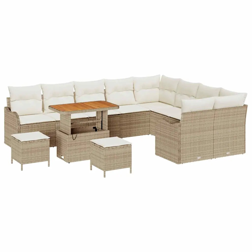 Set Divano da Giardino con cuscino 12 pcs Beige polyrattan