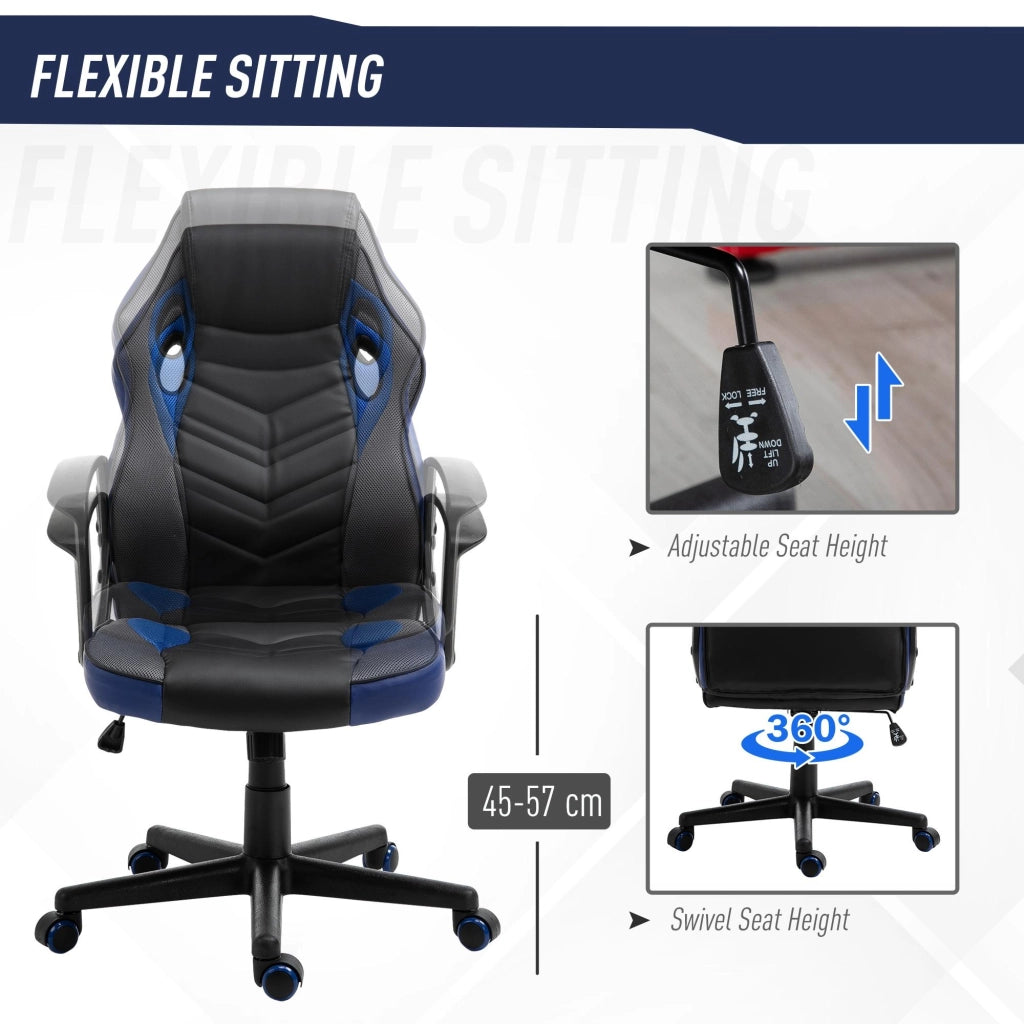 Sedia da Gaming Girevole Reclinabile in Similpelle  Nera e Blu