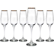Trade Shop - Set Da 6 Calici Flute In Vetro Con Bordo Superiore Oro Da 20 Cl Per Spumante Champagne -