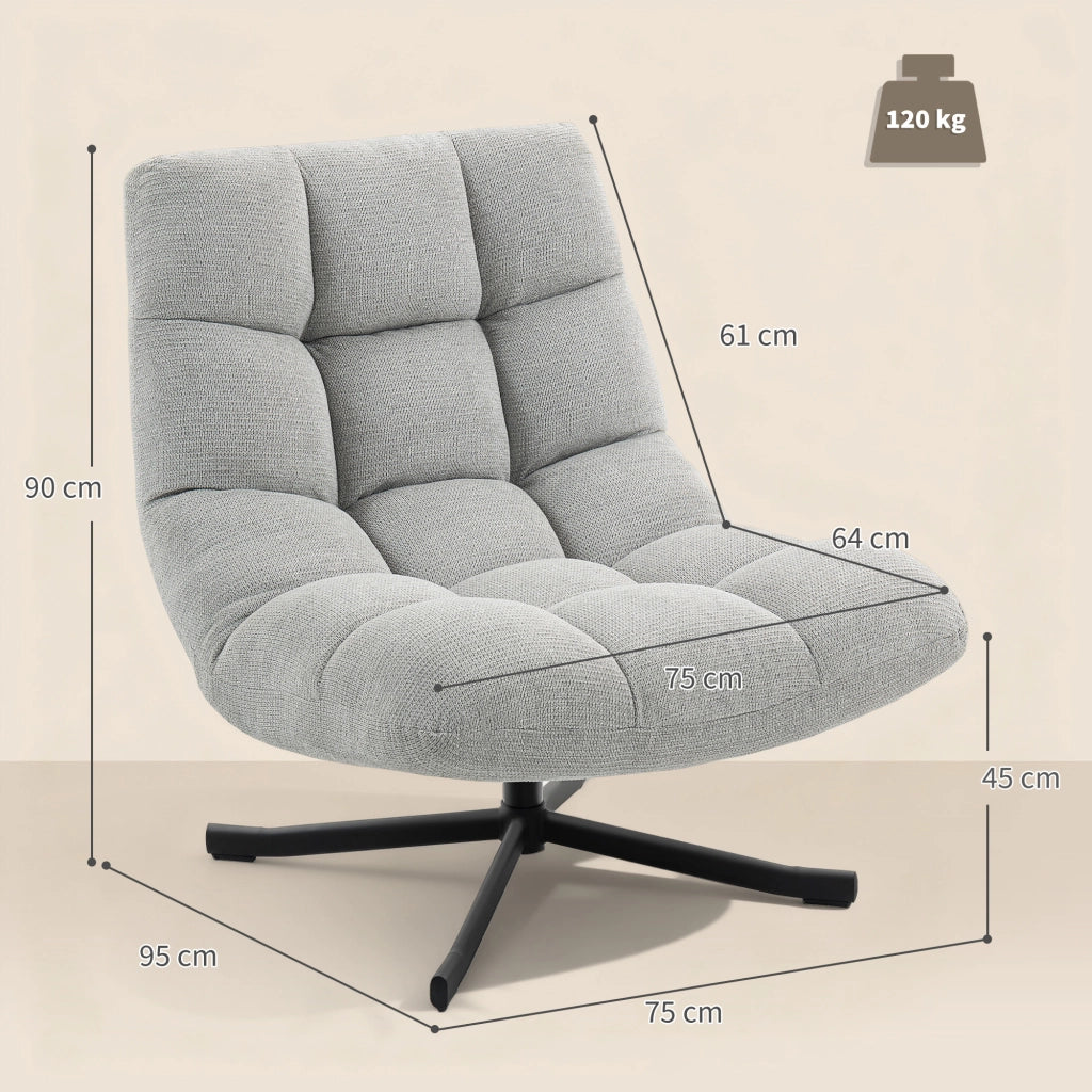 Poltrona Girevole Relax con Poggiapiedi ¨C Zephmum ¨C Grigio Chiaro, Tessuto, 90x100x110