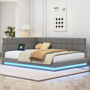 Divano letto imbottito 140 x 200 cm con LED, USB e rete a doghe
