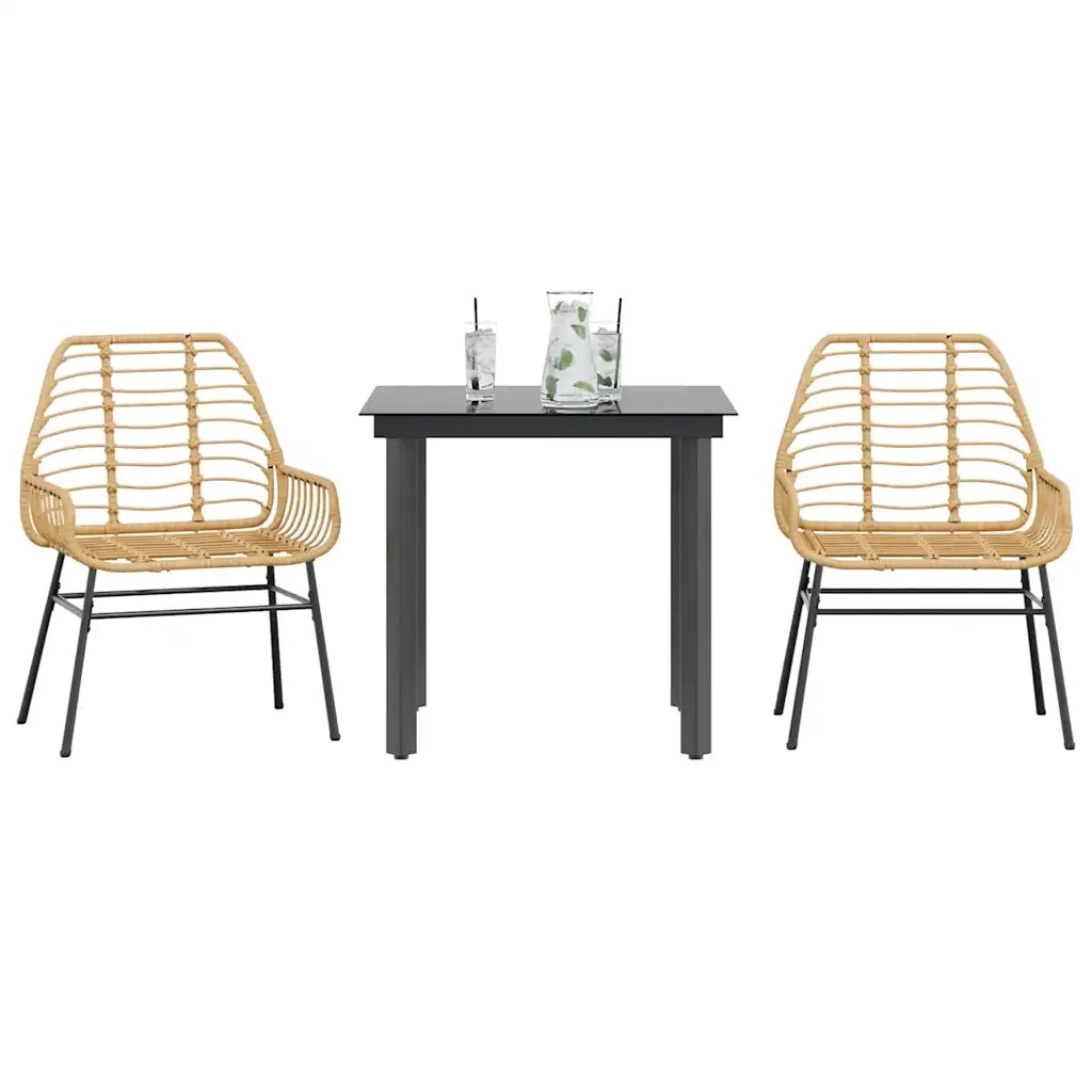 Set da Pranzo da Giardino 3 pz | Set Salotto da Giardino Marrone in Polyrattan Vetro
