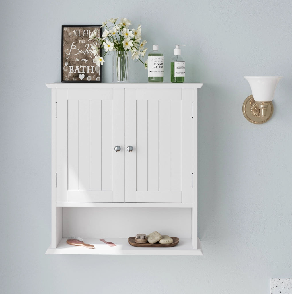 Mobile bagno pensile ULEVR in MDF bianco con ripiani regolabili e vano aperto
