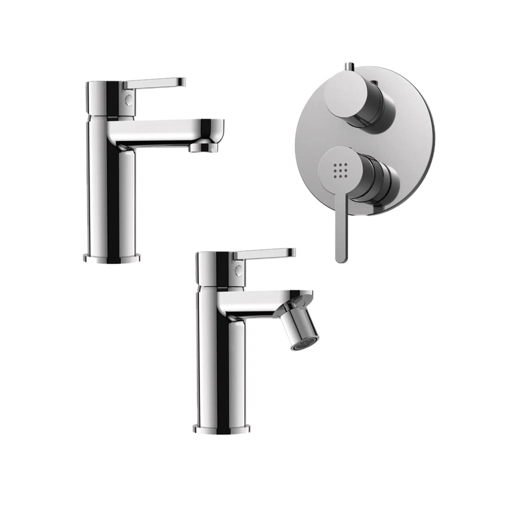 Set miscelatore lavabo e bidet senza scarico ed incasso doccia con deviatore in ottone cromato | Virna