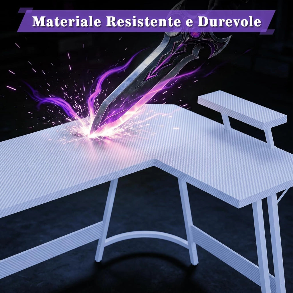 Scrivania per Computer 120 x 120 cm con Supporto per Schermo, Tavolo per Computer Ad Angolo, A Forma Di L, per Studiare, Giocare E Lavorare, In Carbonio Bianco