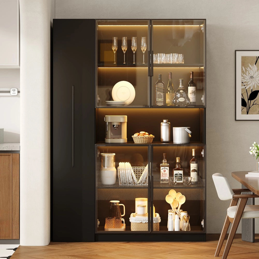 Vetrina con LED ¨C Xylo ¨C Nero, Ripiani Estraibili, Cassetti, 110x35x160