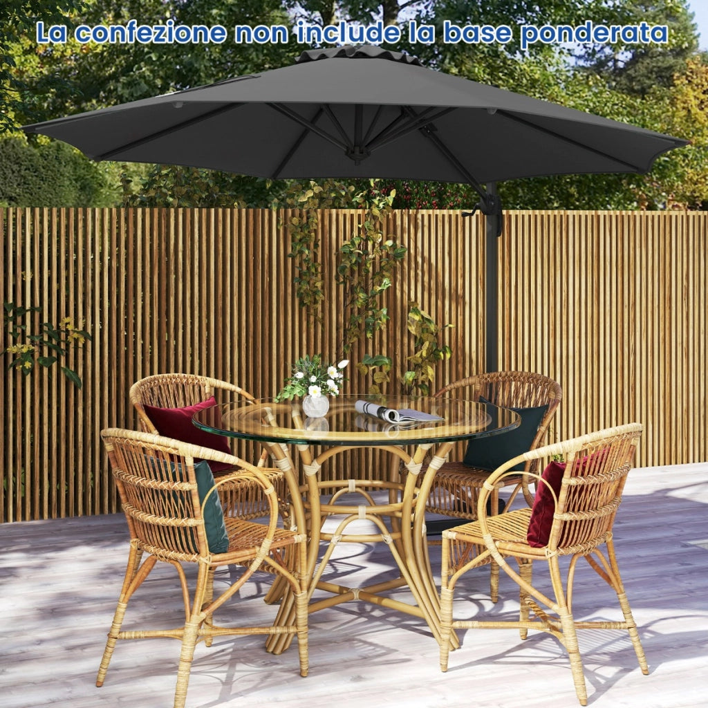 Ombrellone da esterno con base a forma di croce, Ombrellone con rotazione a 360¡ã per giardino e piscina e cortile Grigio-Ombrelloni