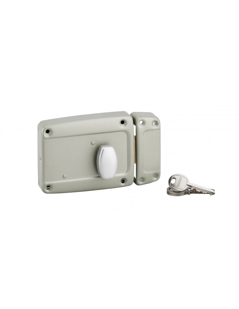 Serratura da applicare con pomello per porta laterale, maniglia, destra, 120x90mm, asse 40mm, grigio, 3 chiavi - THIRARD