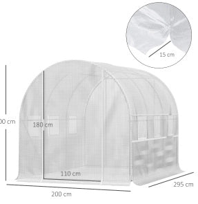 Serra a tunnel bianca 295 x 200 x 200 cm con 6 finestre avvolgibili