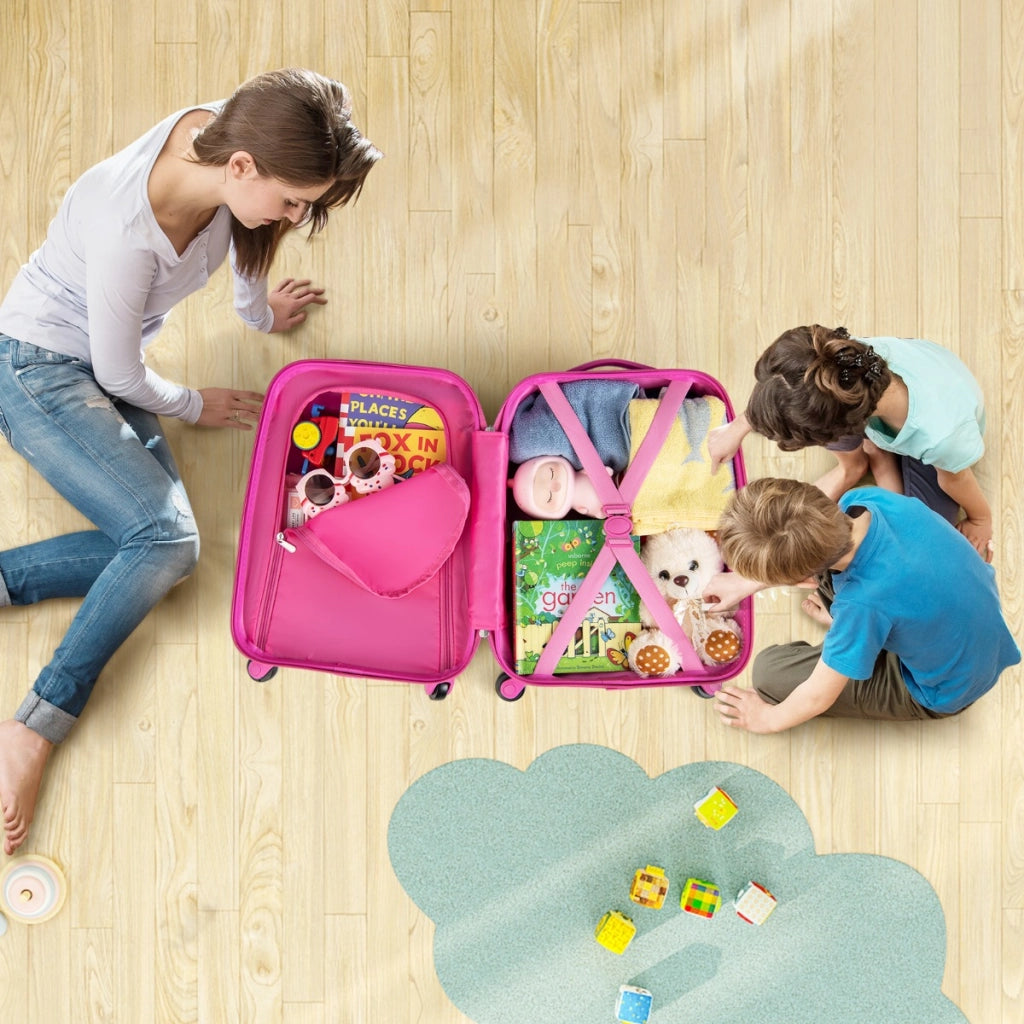 Set di bagagli a mano con ruote per ragazzi e ragazze, Set di valigie rotanti portatili e leggeri da viaggio Rosa-Bagagli e borse