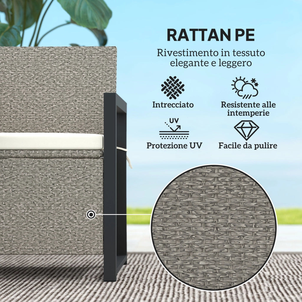 Panchina da Giardino 2 Posti 117x60x86 cm Contenitore da 151.5L in Rattan PE Crema