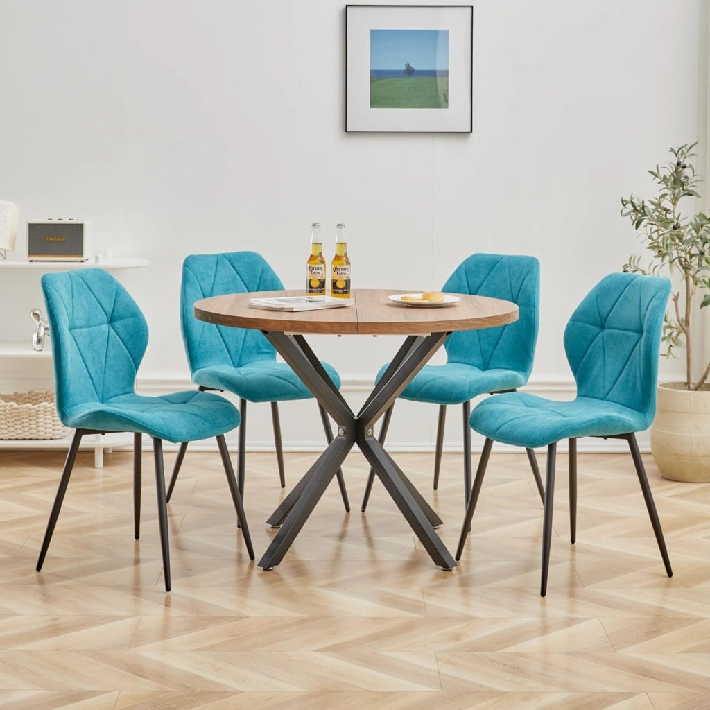 GrandCA HOME Set di 6 Sedie da Pranzo, Sedie da Pranzo Imbottite, Sedie da Cucina Nordiche con Gambe in Metallo, Cuscini in Tessuto a Rombi, Lago Blu-R