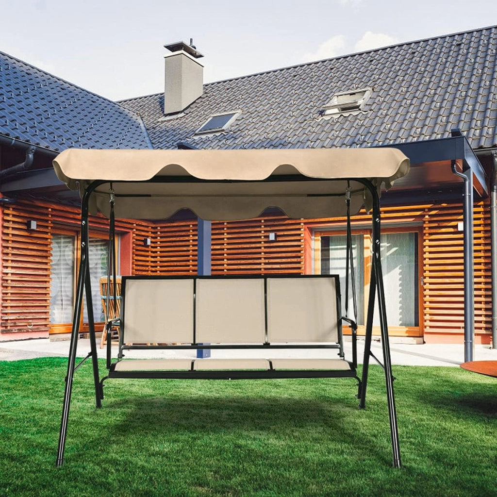 Dondolo da Giardino, a 3 Posti, Tetto di Ricambiabile, Telaio in Metallo e Texteline, con Copertura Anti-UV e Anti-Acqua, Arredo per Esterno, 173x119x152 cm, 2 Colori (1)