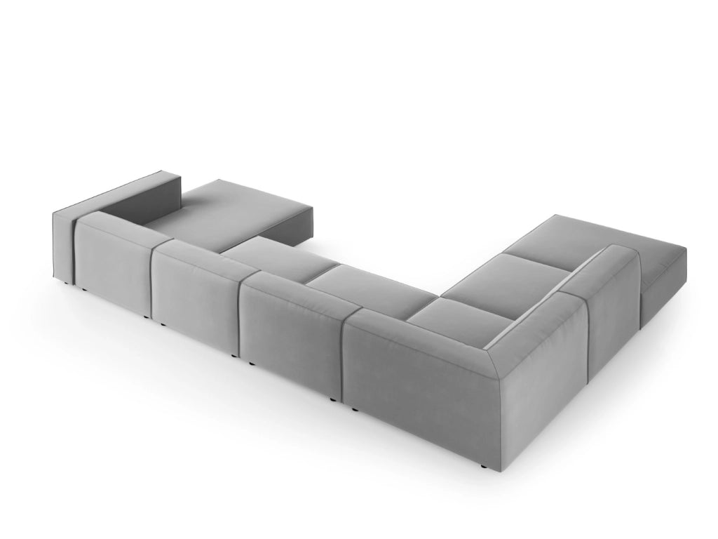 Cosmopolitan Design - Divano panoramico sinistro "Arendal" 7 posti in velluto grigio chiaro 