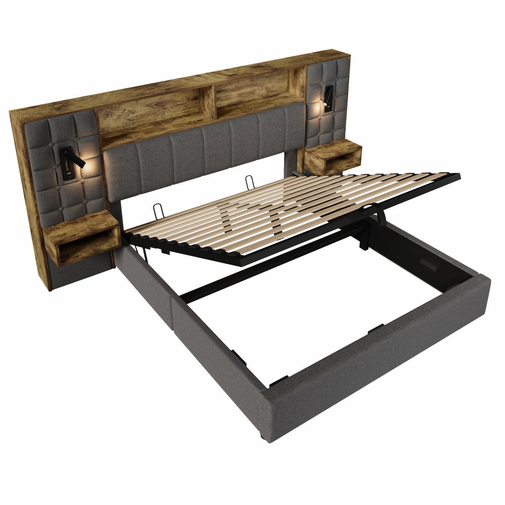 Letto Contenitore 160 x 200 cm; Letto Matrimoniale - USB; Type-C e 2 Lampade