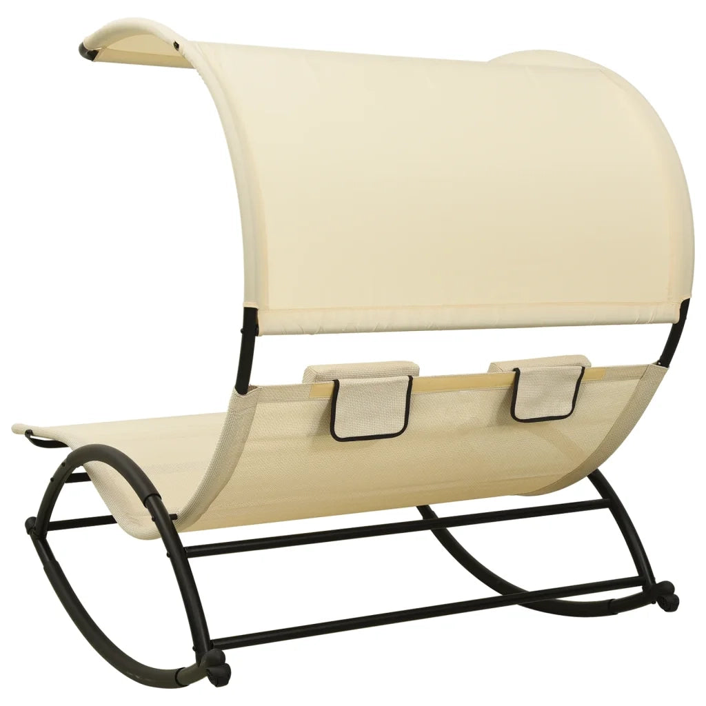Lettino Prendisole Doppio con Baldacchino in Textilene Crema cod mxl 17659