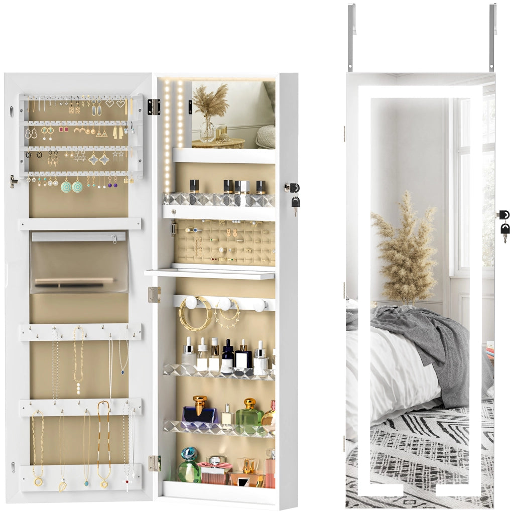 Specchio Armadio da Parete con Luci LED e Chiusura ¨C Zephmum ¨C Bianco