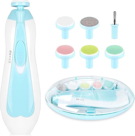 Vijilatrice elettrica per bambini - trimmer per unghie sicuro per bambini - tagliaunghie per bambini - con 6 testine abrasive e luce - set di cura unghie per bambini di tutte le età - blu
