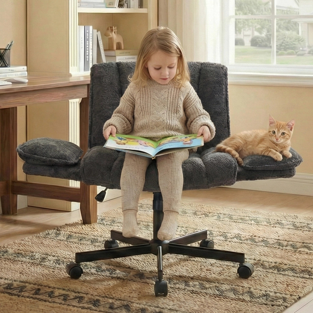 Chaise de bureau girevole con braccioli ribaltabili e supporto lombare gonfiabile in tessuto nero con ruote silenziose