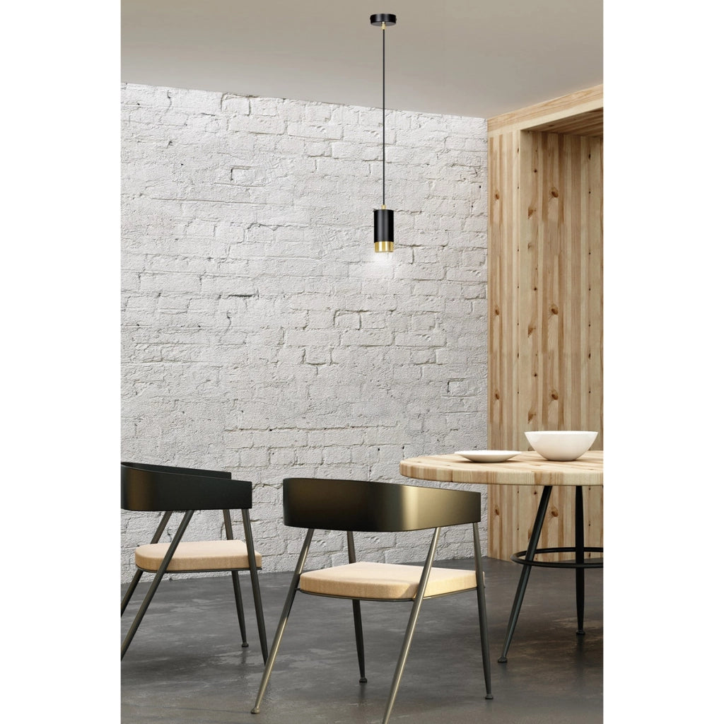 Lampada a sospensione Fumiko in acciaio nero opaco e oro