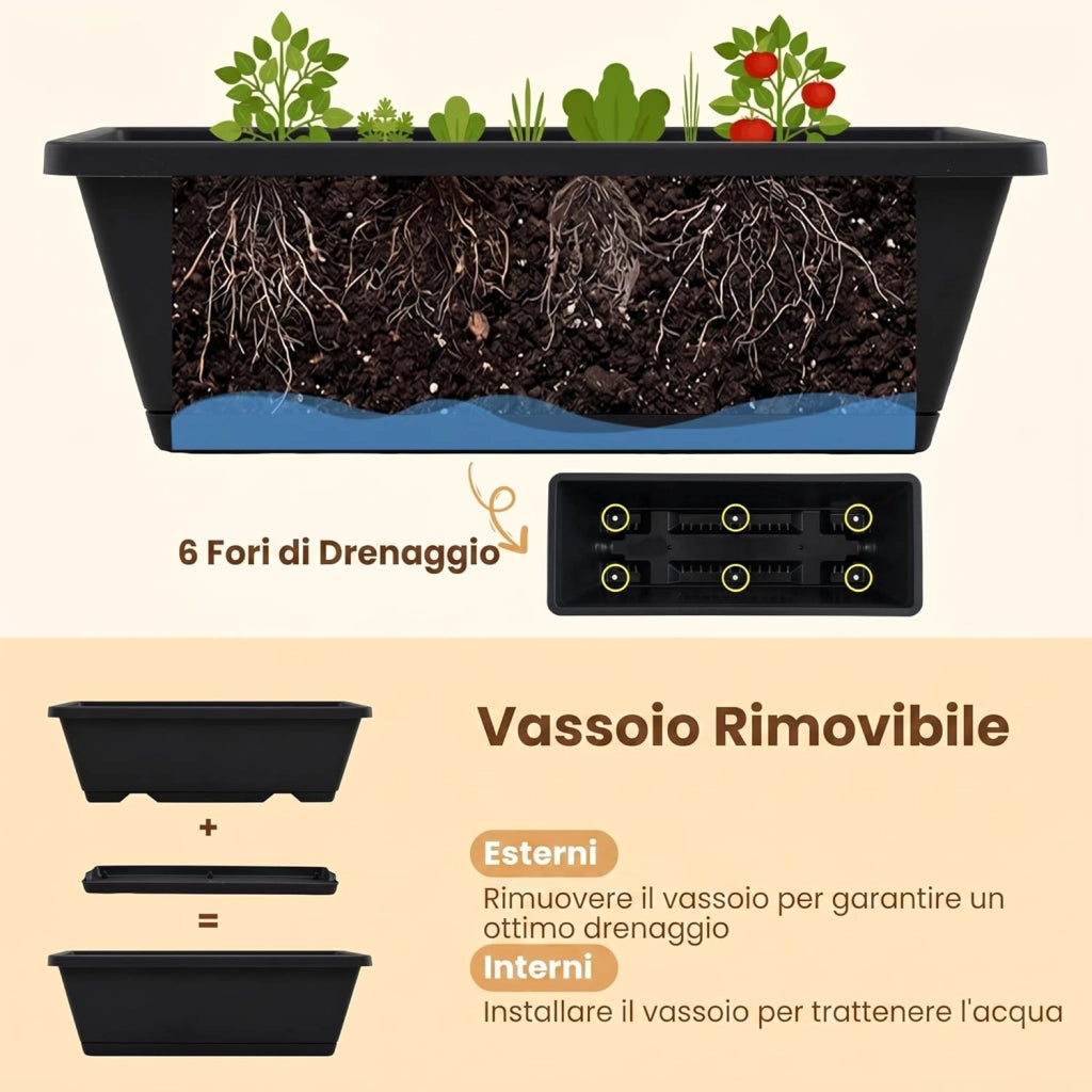 Fioriera Verticale a 5 Livelli, Orto Rialzato da Interno ed Esterno con Ruote Bloccabili, Vassoio e Foro di Drenaggio, Scaffale a Scaletta in Metallo Verniciato per Piante, Fiori e Verdure