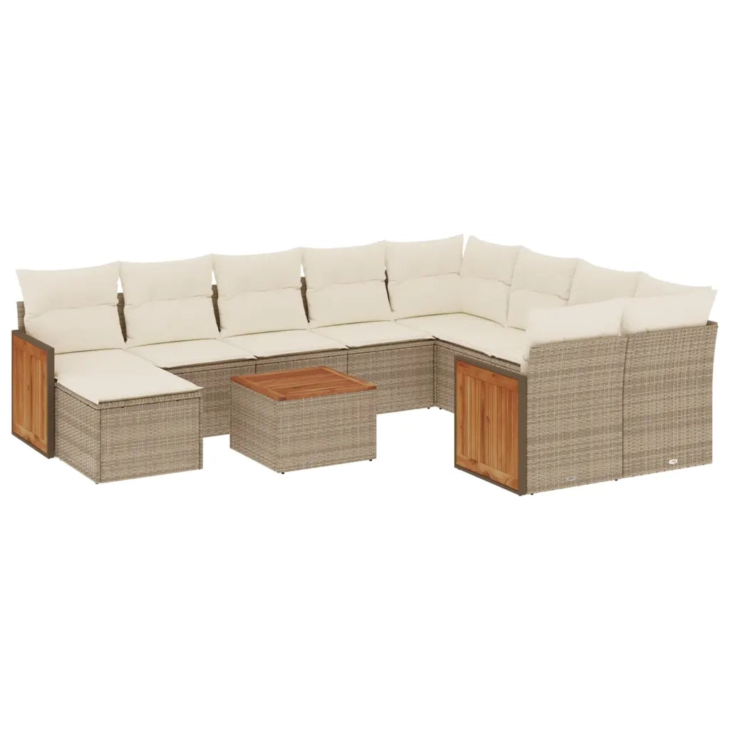 Set Divani da Giardino 11 pz con Cuscini Beige in Polyrattan 3228242