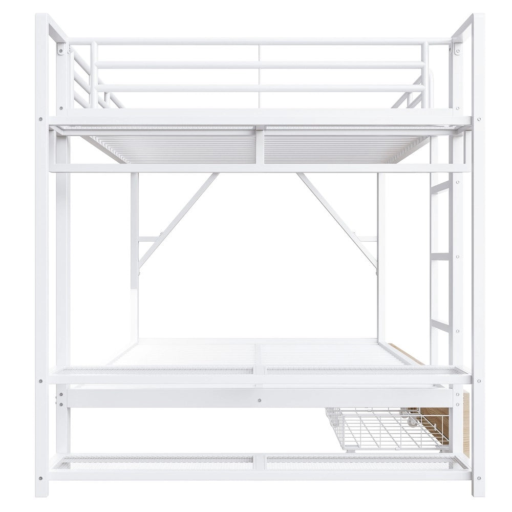 Letto a Castello 140x200 ¨C Xylo ¨C Bianco, Metallo, LED, Cassetti, Senza Materasso