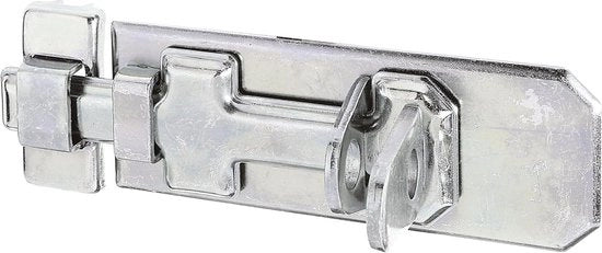 Blocco di sicurezza a molla con maniglia piana fissata, anello elettroriscaldato giallo verniciato, dimensioni 120 x 45 mm, grilletto a gancio