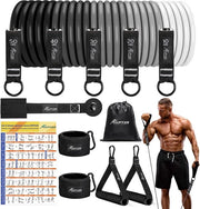 Set di cinture di resistenza con maniglie, 68 kg, 90 kg, 113 kg, 5 diverse misure, con sacchetto portatile, per uso interno ed esterno