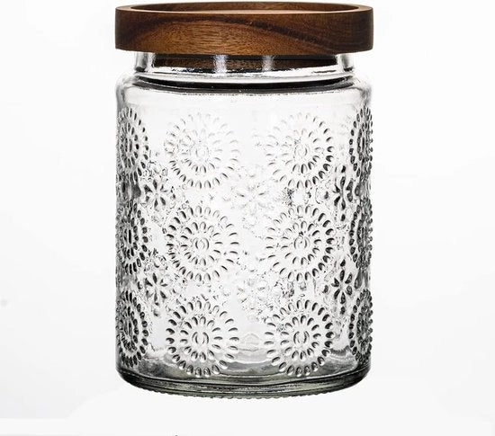 Contenitore di Stoccaggio Alimentare in Vetro - Aria Tappata - 700ML - Vetro con Coperchio in Legno