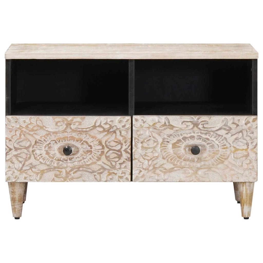 Mobile TV-Credenza per TV Bianco 70 x 33,5 x 46 cm Legno di mango massello