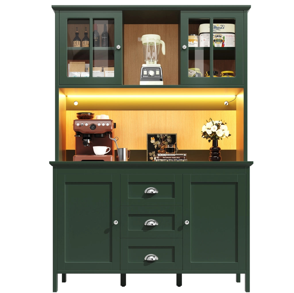 Colonna cucina 120x40x179 cm verde, vetro marrone e LED