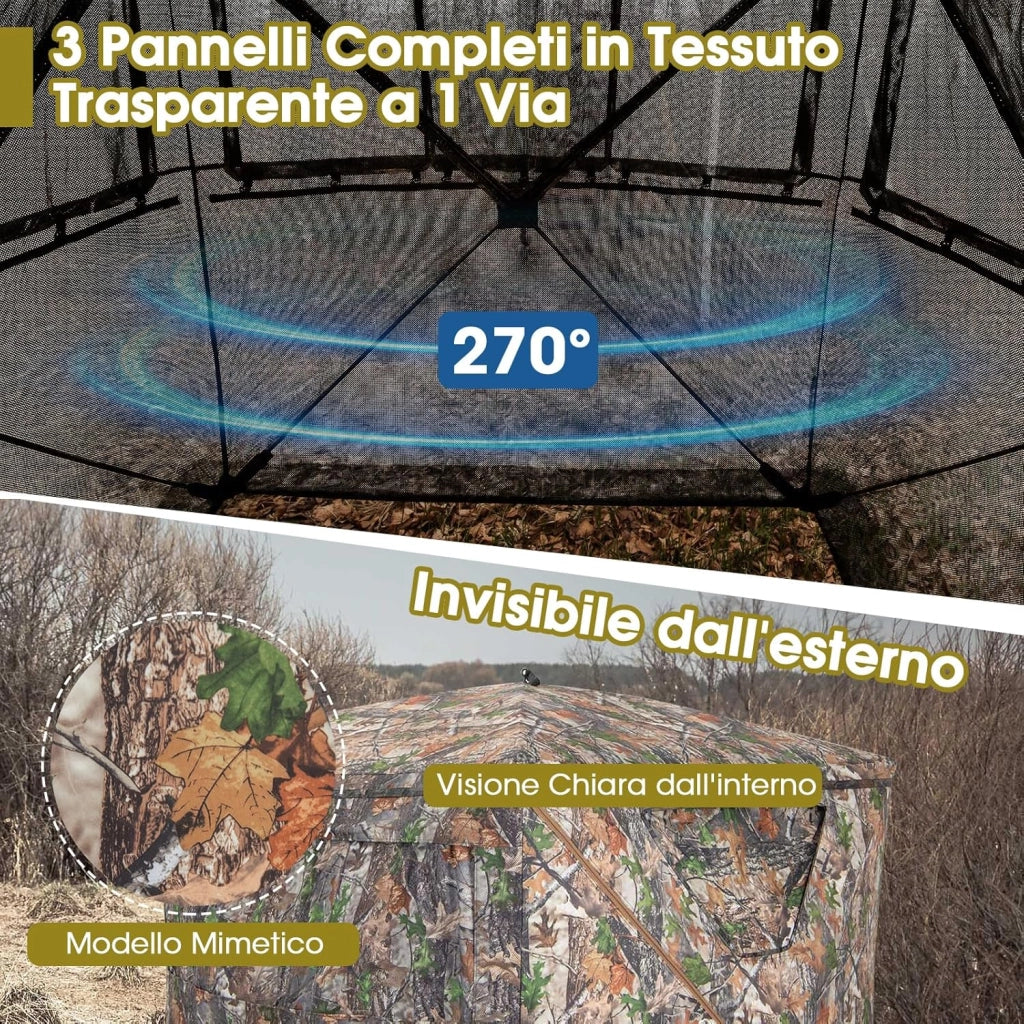 Tenda da Caccia Portatile a 270 Gradi Trasparente, Tenda a Caccia per 2-3 Persone con Finestre Scorrevoli Silenziose, Borsa per Trasporto