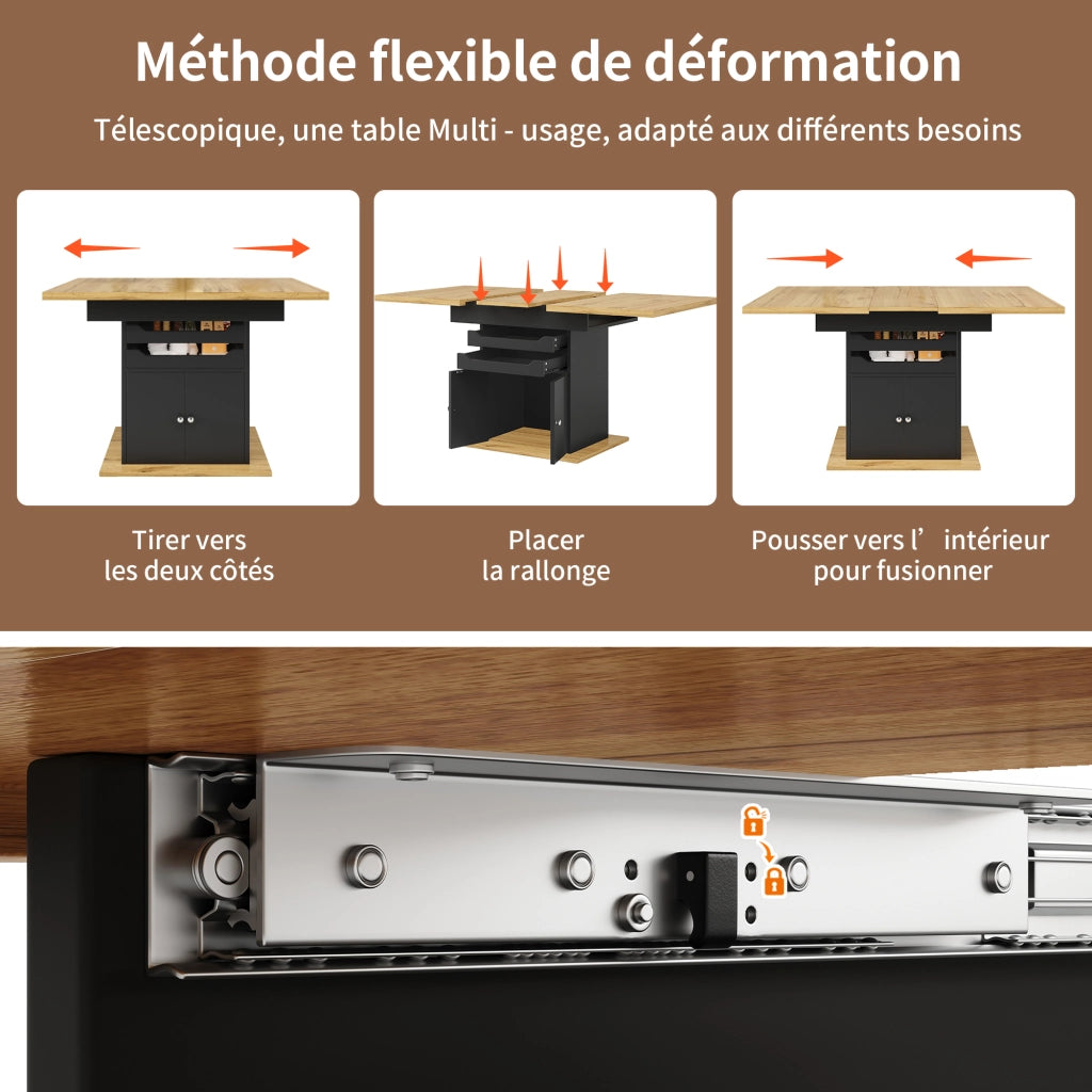 Tavolo da Pranzo per 4-6 Persone con 2 Cassetti e 1 Vano Contenitore Allungabile in MDF 110-140×80×76 cm